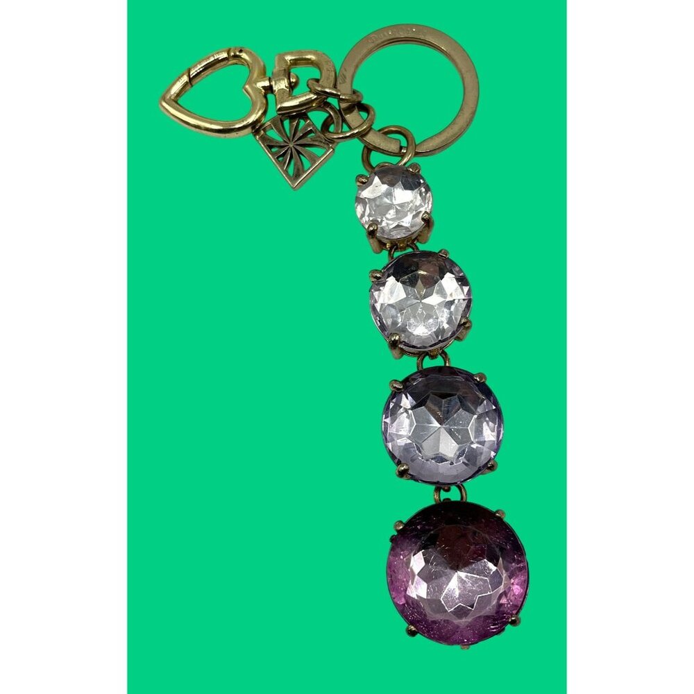 Gold-Tone Keychain With Large Faceted Purple & Clear Gemstones